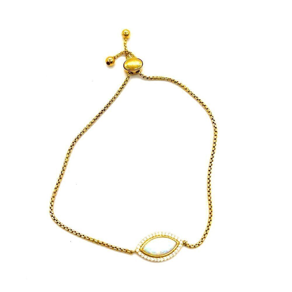 Cubic Zirconia with Gold Plated Chain and Opal stone Adjustable Bracelet